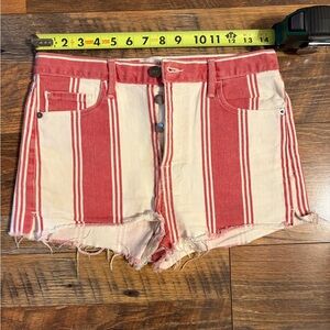 Frame Denim Red and Cream Striped High-Rise Jean Shorts